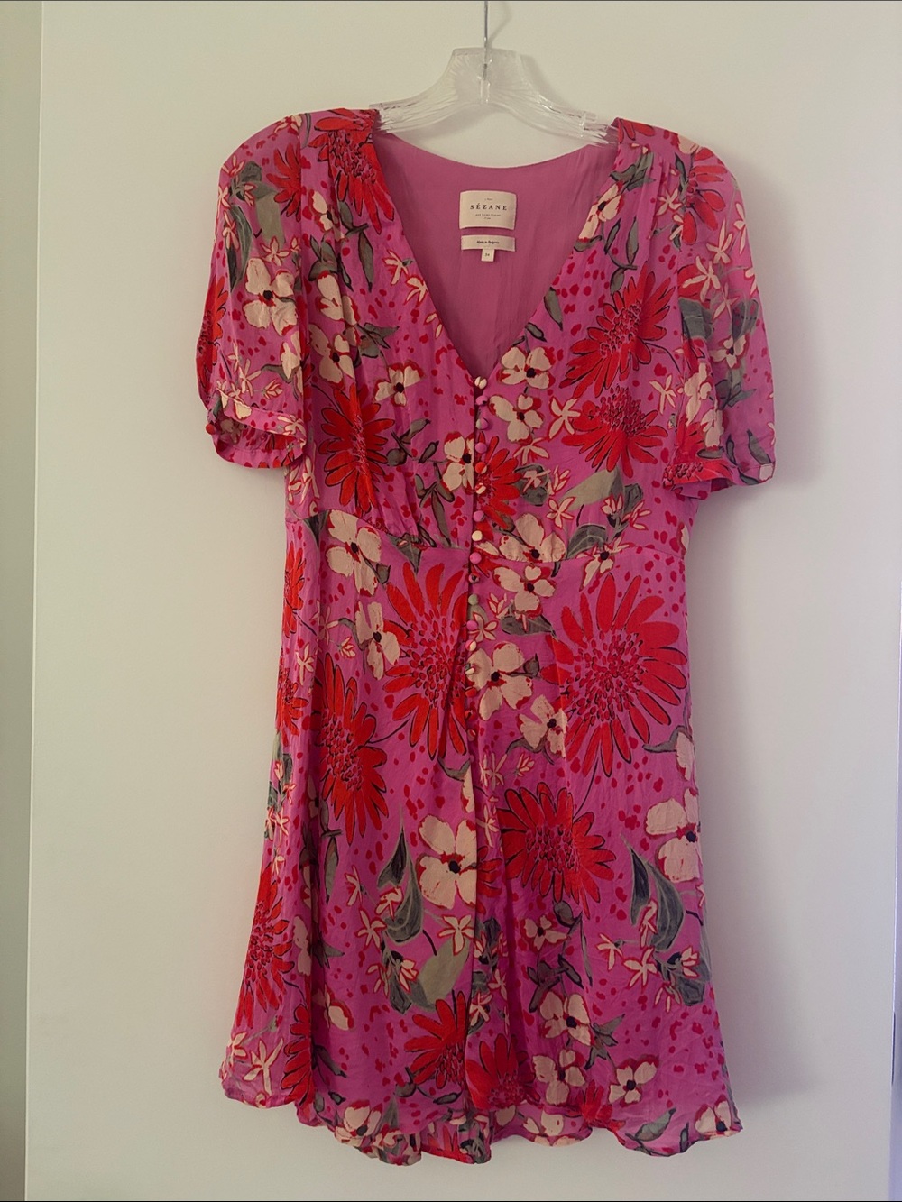 Sezane Sola Dress Maxi Fleurs Fuchsia - Size 34